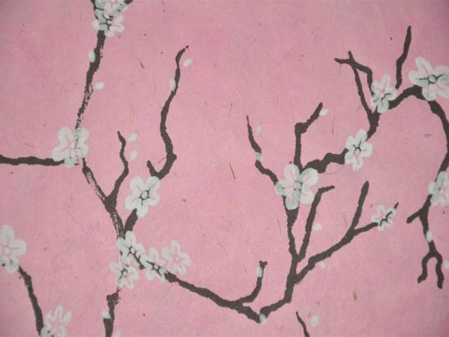 Handmade Nepal Silkscreen Paper - Peach Blossoms - Image 2