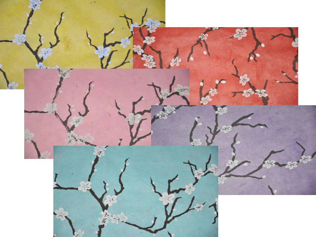 Handmade Nepal Silkscreen Paper - Peach Blossoms - Image 3