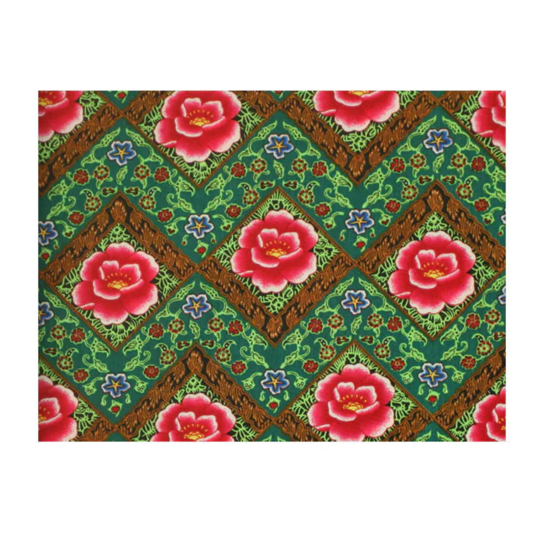 Diamond Pattern Peony Print Cotton Fabric - Image 2
