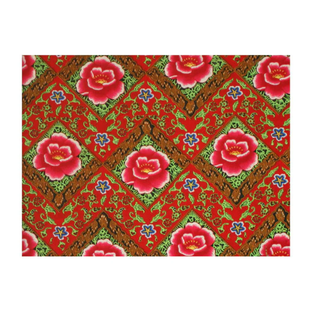 Diamond Pattern Peony Print Cotton Fabric - Image 3
