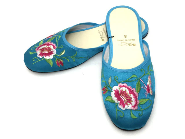 Butterfly Peony Embroidery Satin Slippers (Various Colors) - Image 2