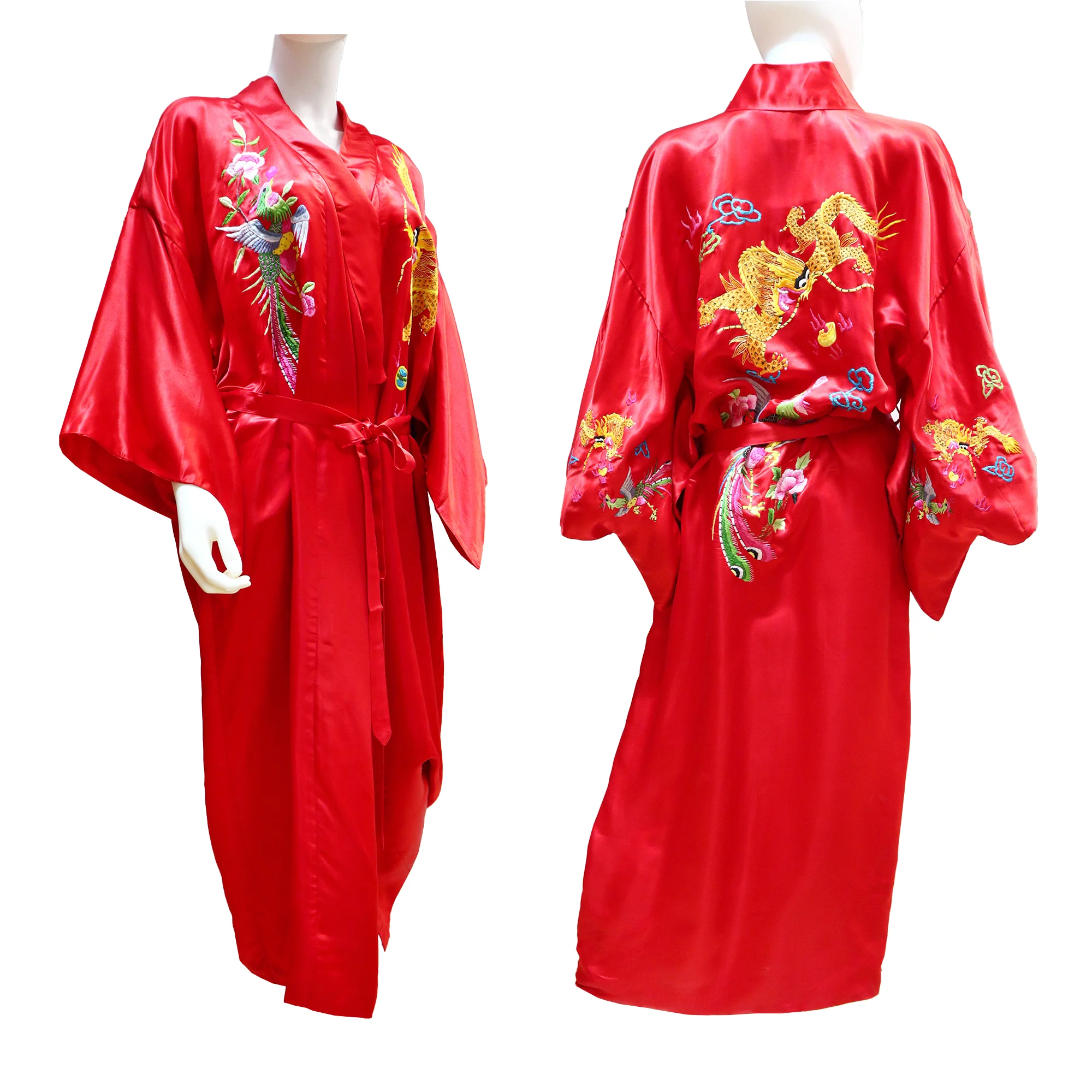 Embroidered Silk Robe with Dragon-Phoenix Design (Various Colors) - Image 2