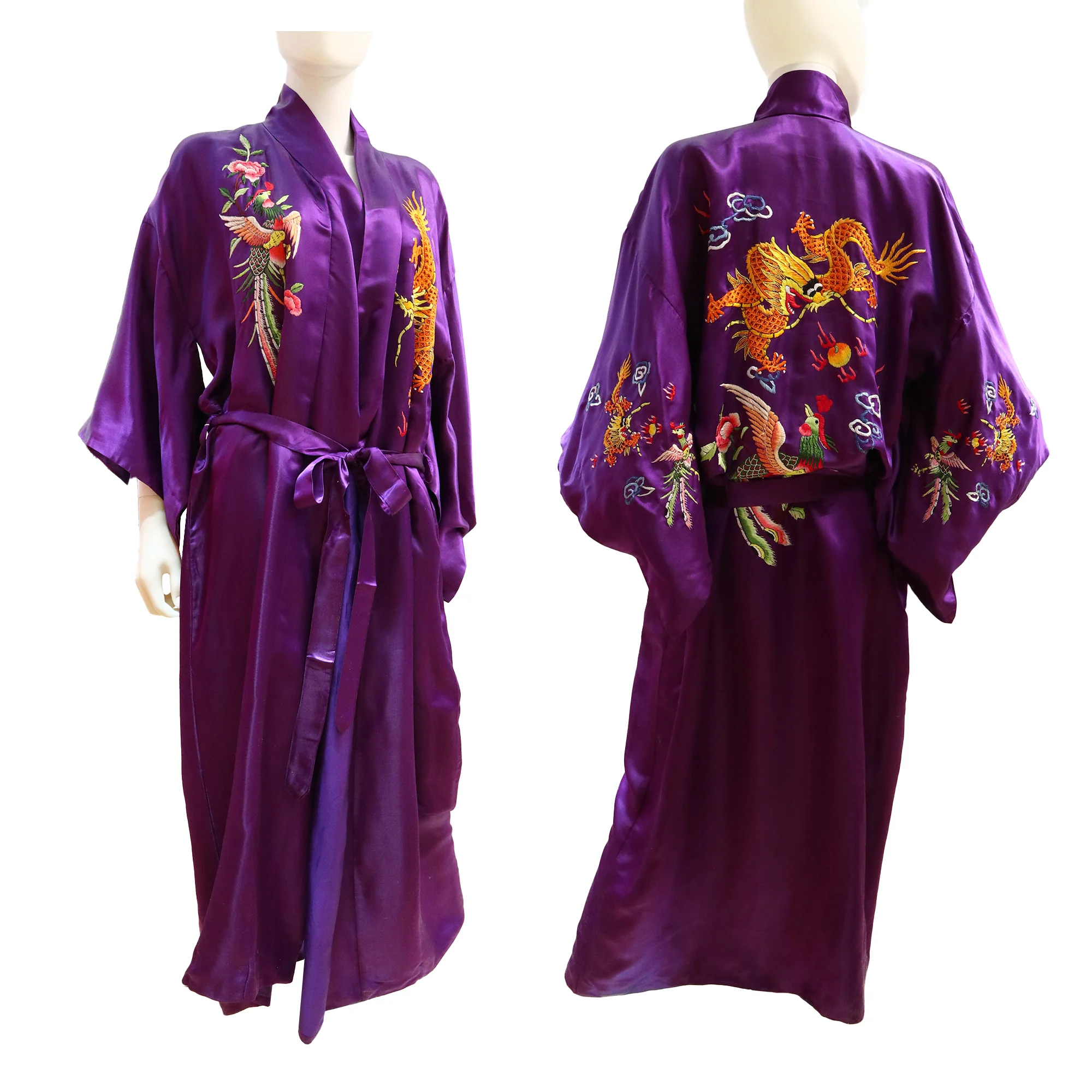 Embroidered Silk Robe with Dragon-Phoenix Design (Various Colors) - Image 3