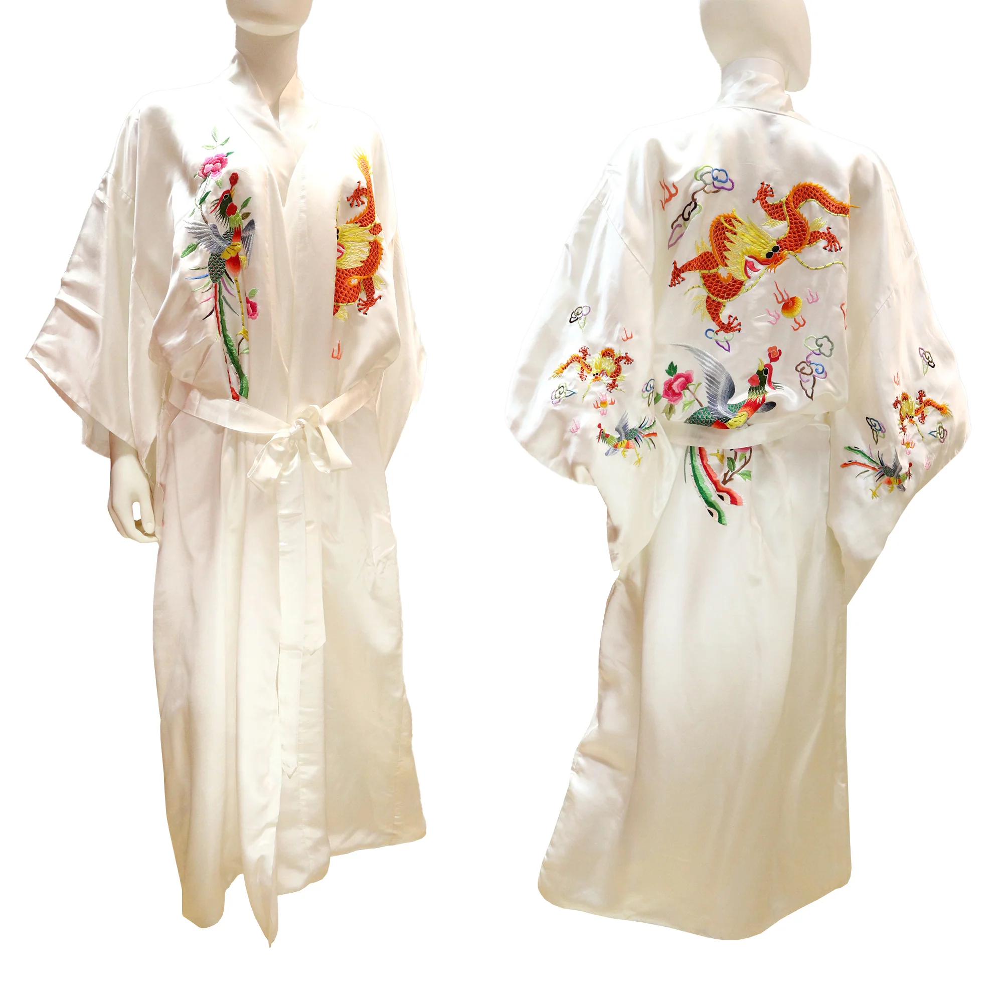 Embroidered Silk Robe with Dragon-Phoenix Design (Various Colors) - Image 4