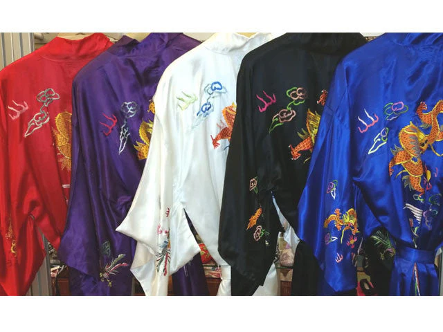 Embroidered Silk Robe with Dragon-Phoenix Design (Various Colors) - Image 5