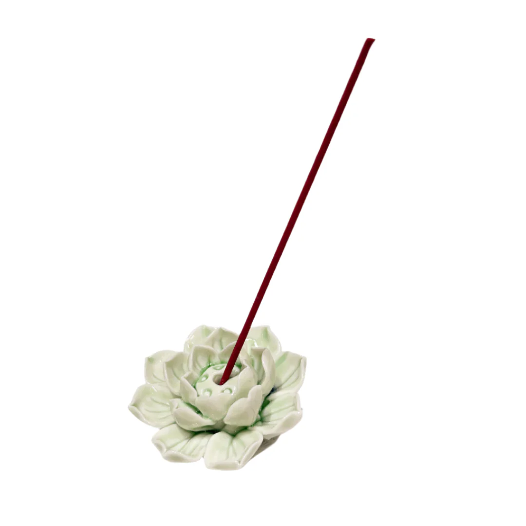 Ceramic Lotus Incense Holder - Green - Image 2