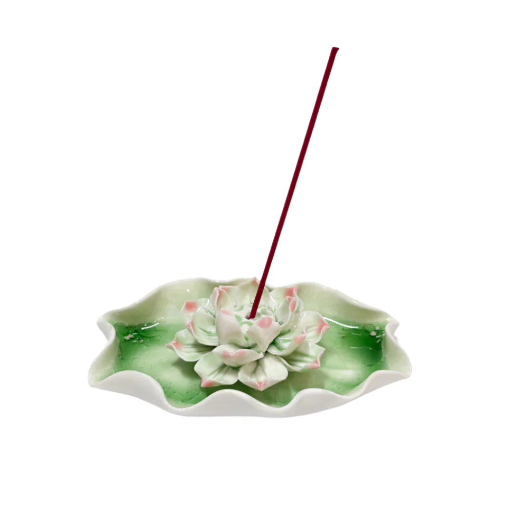 Ceramic Lotus on Lily Pad Incense Holder - Pink - Image 2
