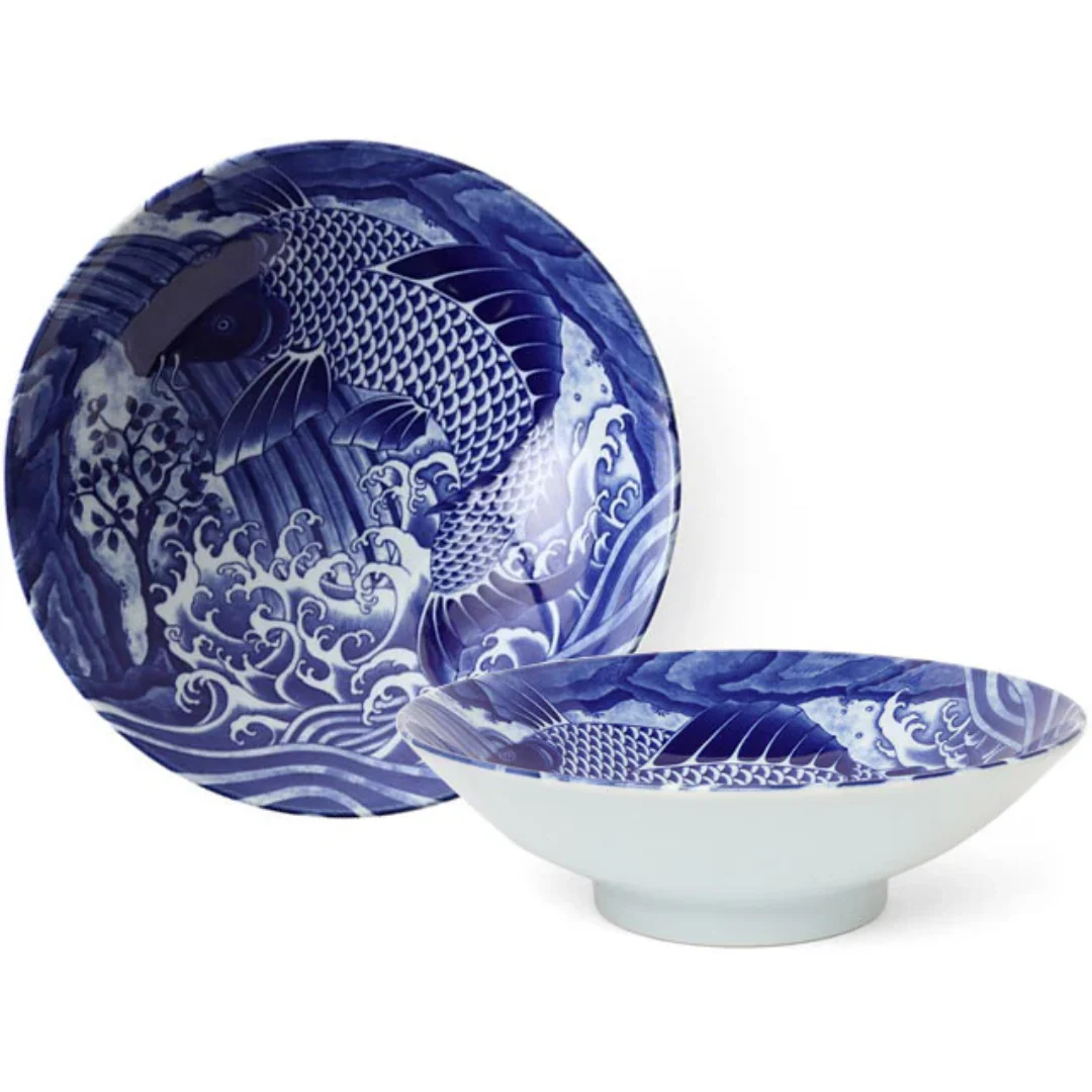 Cobalt Blue Ko-Imari Carp Design Ceramic Bowl Series - Image 4