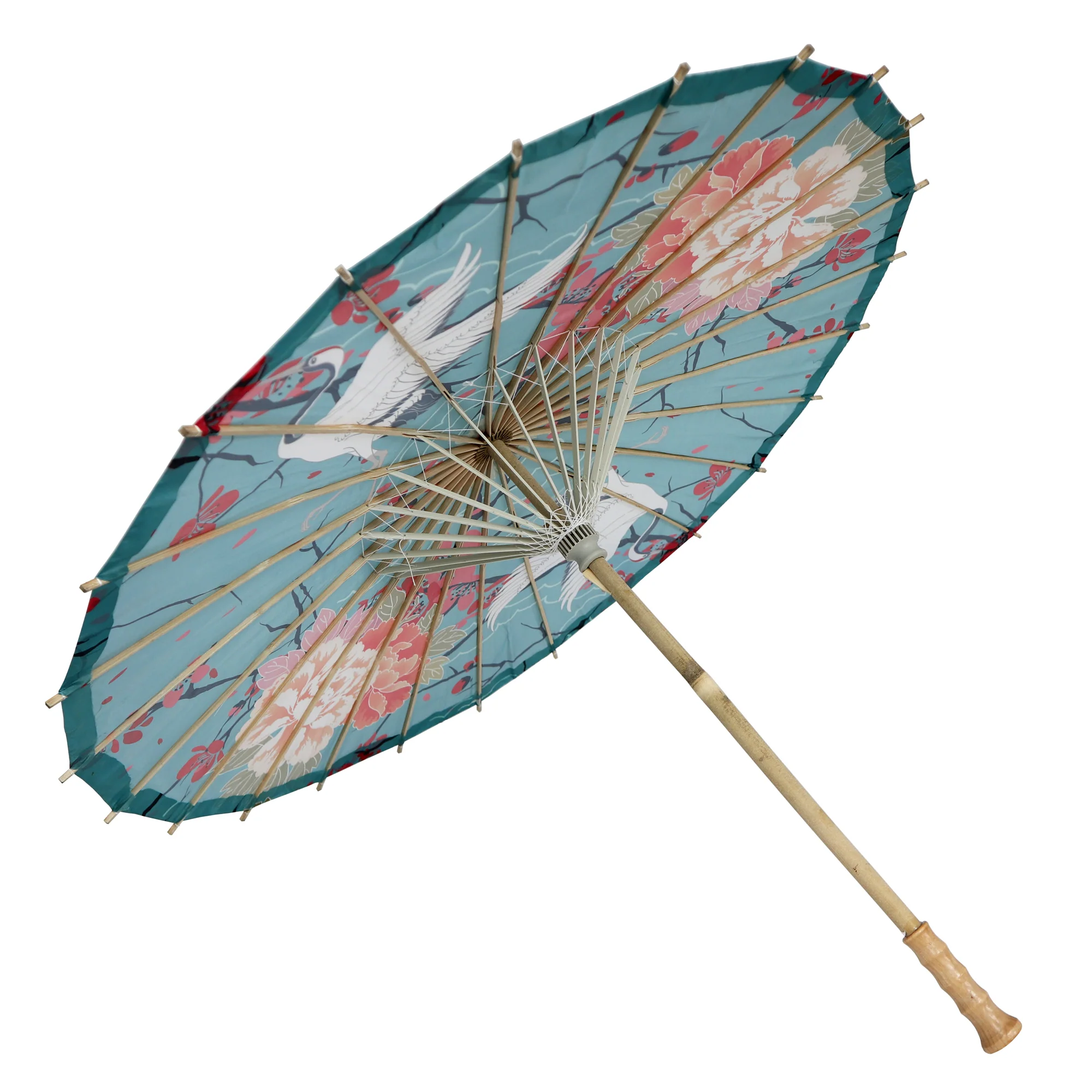 Crane & Cherry Blossom Printed Nylon Parasol - Image 2
