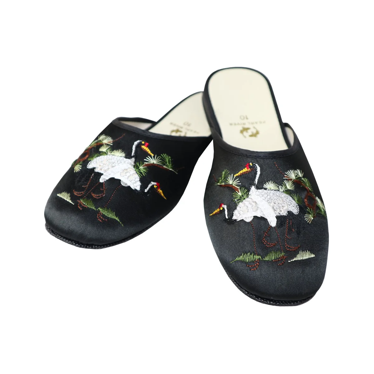 Crane Embroidery Satin Slippers (Various Colors) - Image 3
