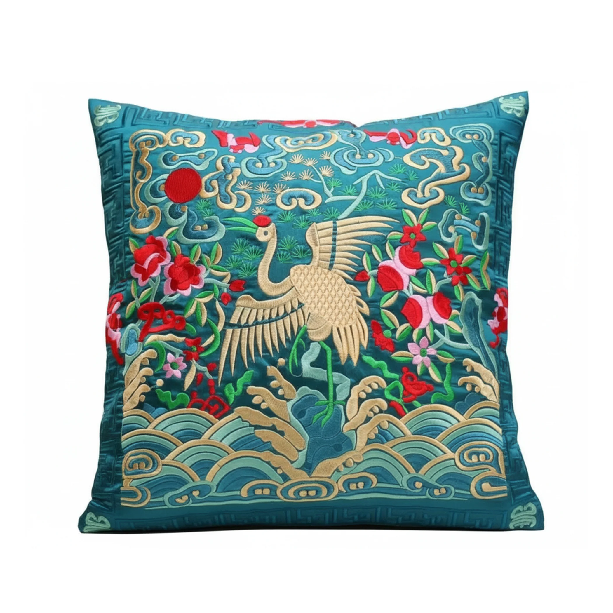 Deluxe Embroidered Cushion Cover with Crane Design (Various Colors) - Image 3