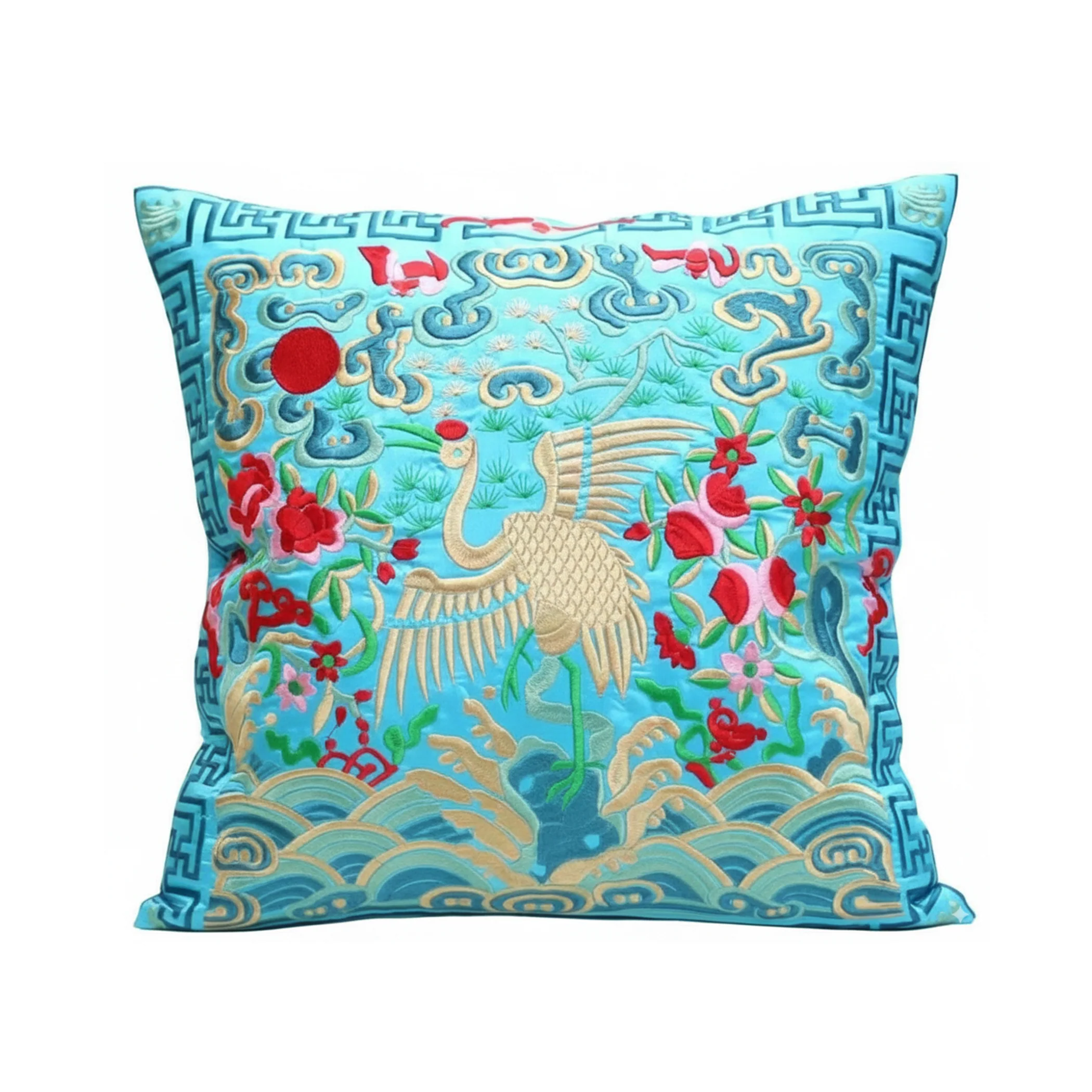 Deluxe Embroidered Cushion Cover with Crane Design (Various Colors) - Image 4