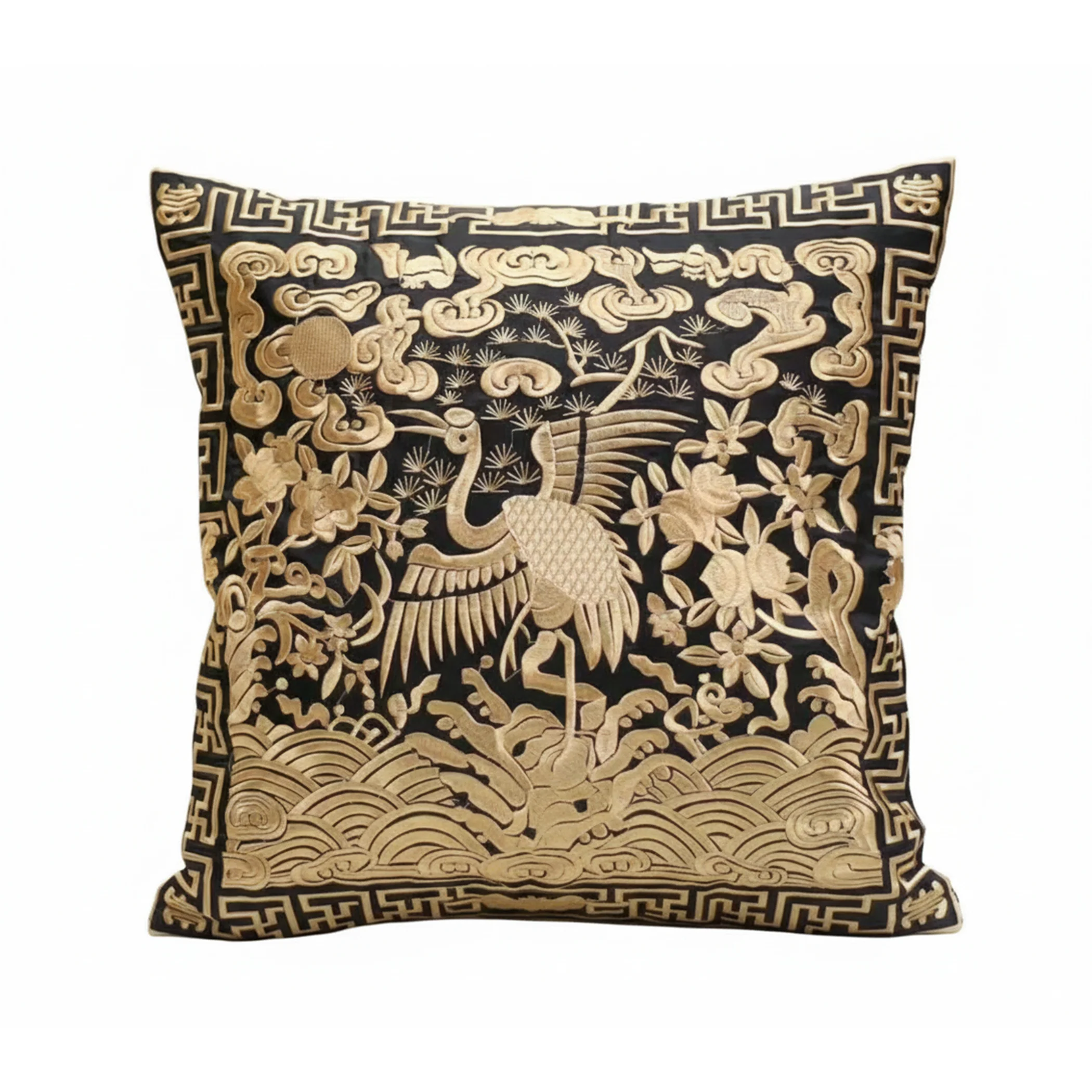 Deluxe Embroidered Cushion Cover with Crane Design (Various Colors) - Image 5