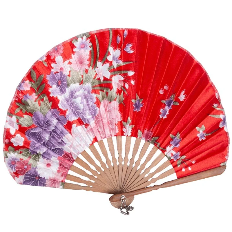 Floral Print Bamboo Hand Fan - 8.5 inch - Image 2