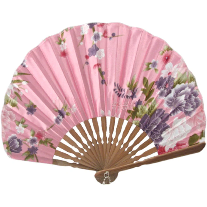 Floral Print Bamboo Hand Fan - 8.5 inch - Image 3