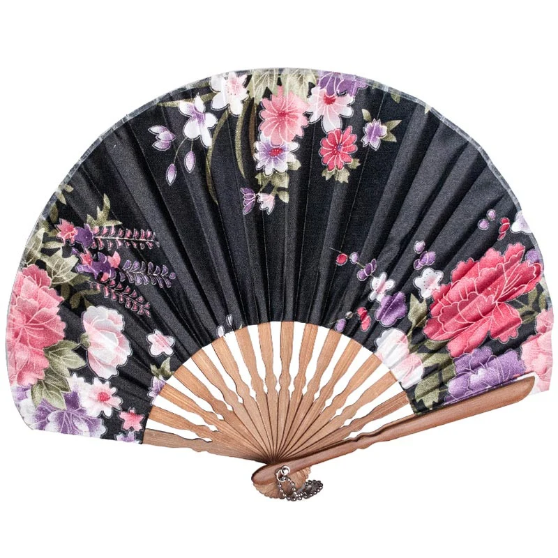 Floral Print Bamboo Hand Fan - 8.5 inch - Image 4
