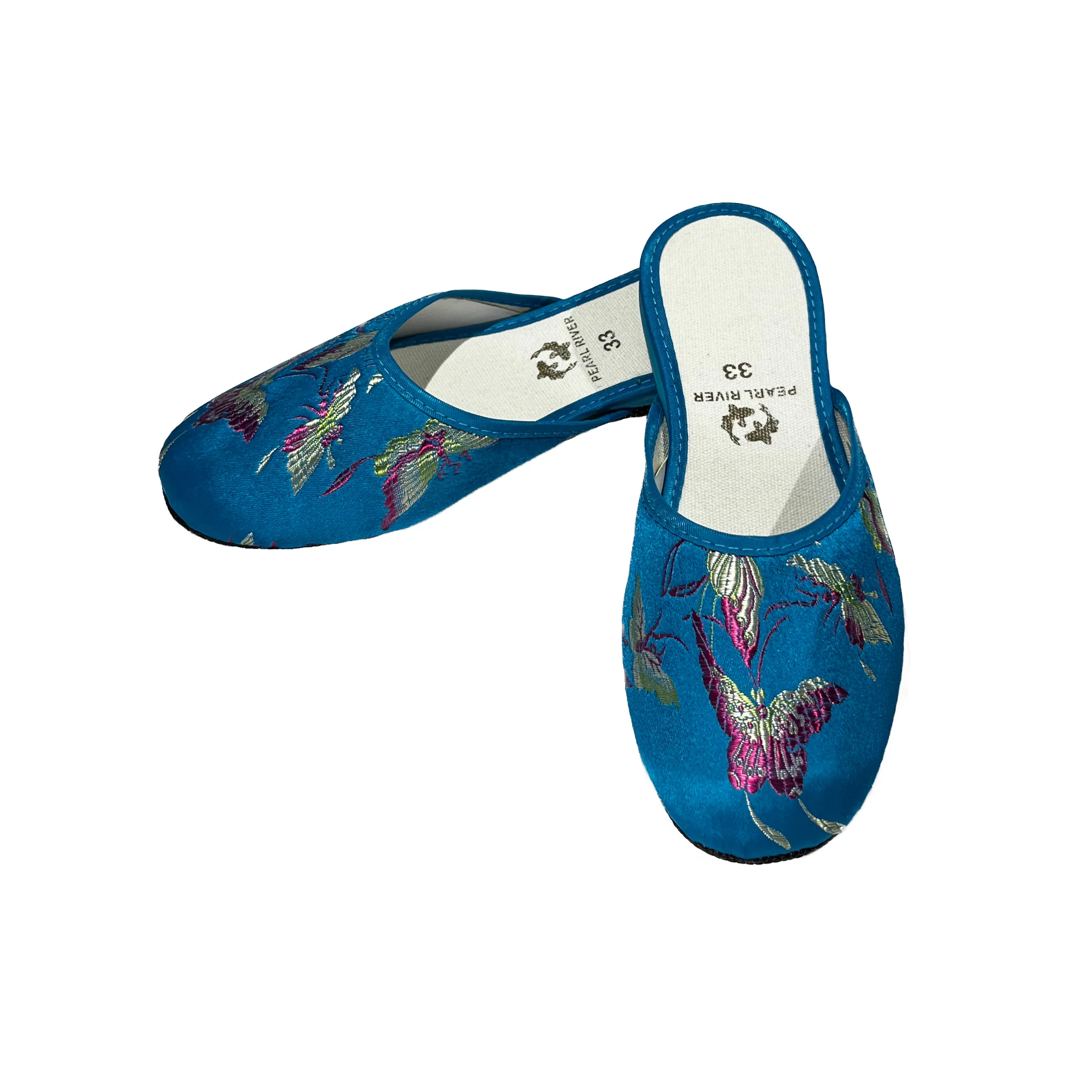 Girl's Embroidered Brocade Slippers with Butterflies (Assorted Colors) - Image 2