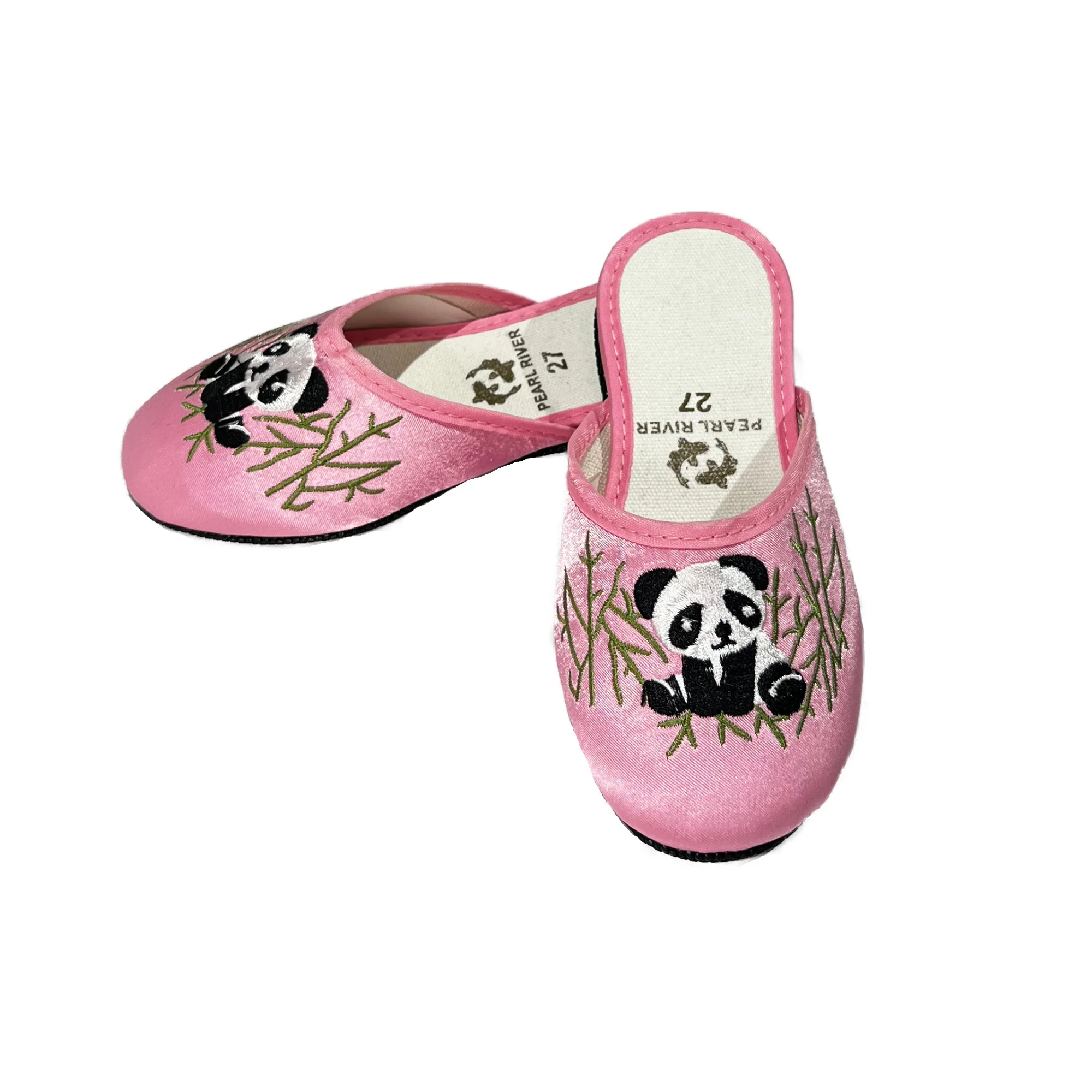 Girl's Embroidered Brocade Slippers with Pandas (Assorted Colors) - Image 2