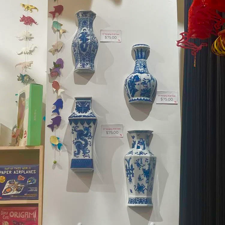 Globular Wall Vase - Blue on White Landscape - Image 2