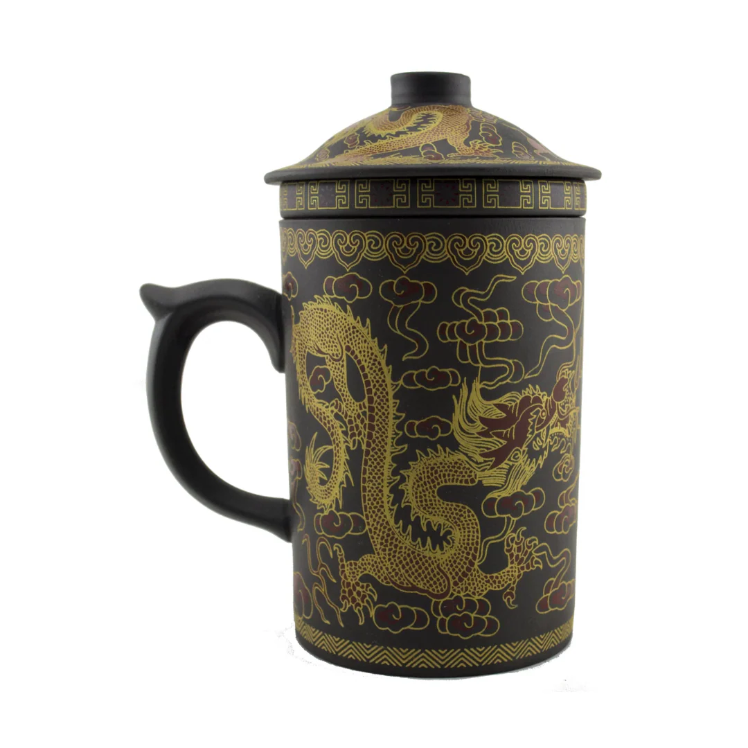 Gold Dragon Design Terracotta Mug with Infuser - Image 2