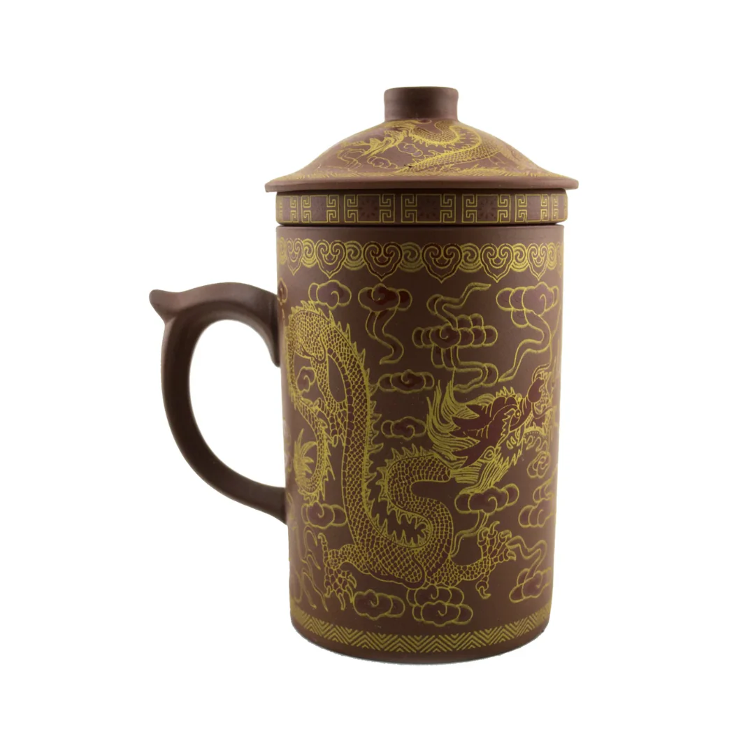 Gold Dragon Design Terracotta Mug with Infuser - Image 4
