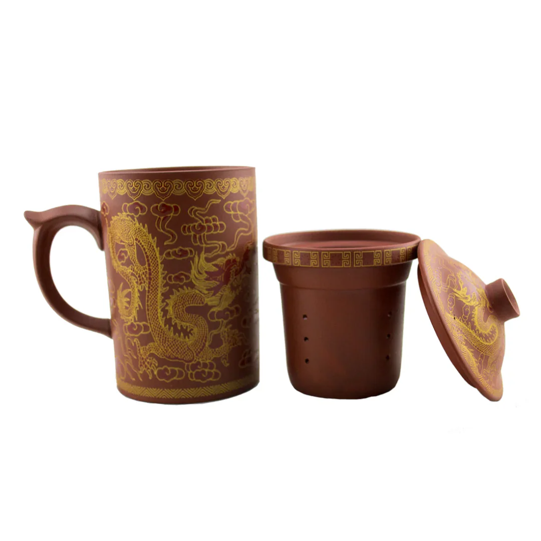 Gold Dragon Design Terracotta Mug with Infuser - Image 5