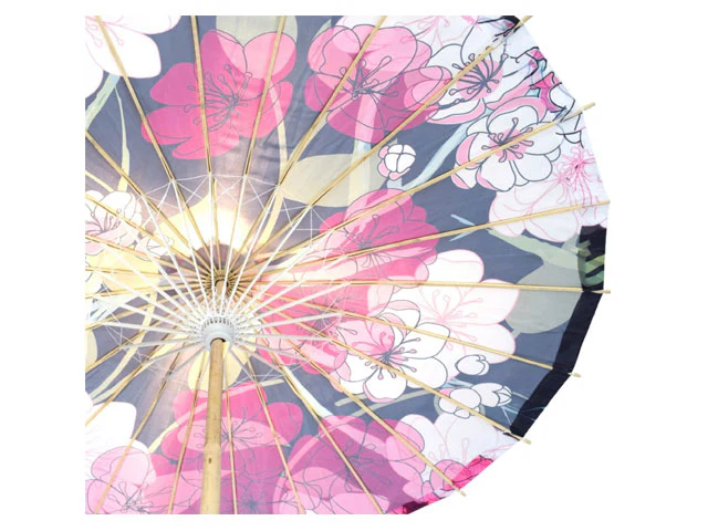 Midnight Spring Cherry Blossom Printed Nylon Parasol - Image 2