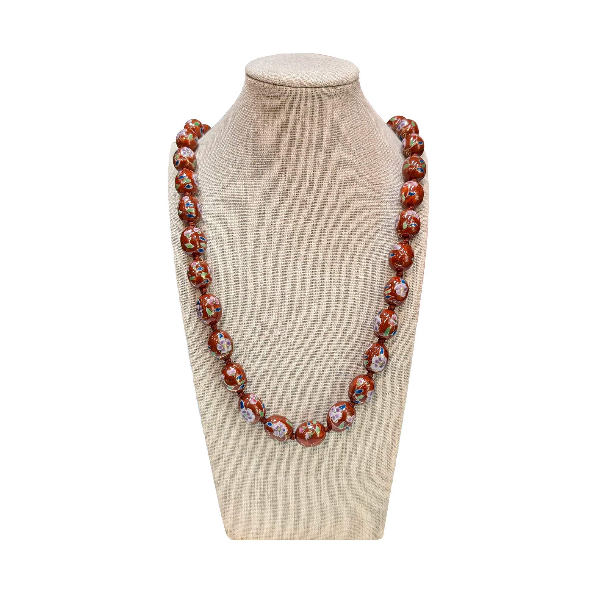 Oval Cloisonne-Design Porcelain Necklace with Lotus Design (Various Colors) - Image 10