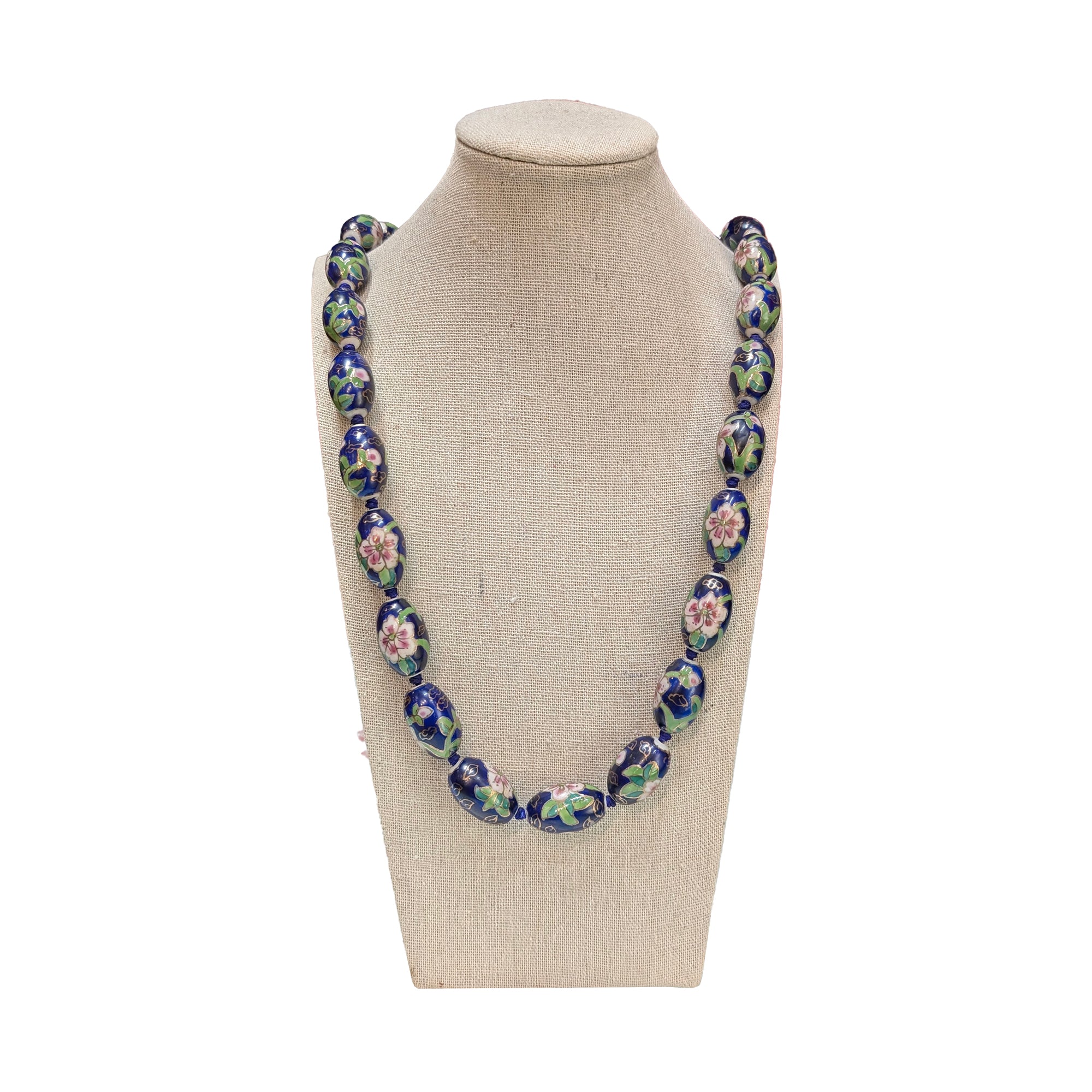 Oval Cloisonne-Design Porcelain Necklace with Lotus Design (Various Colors) - Image 12