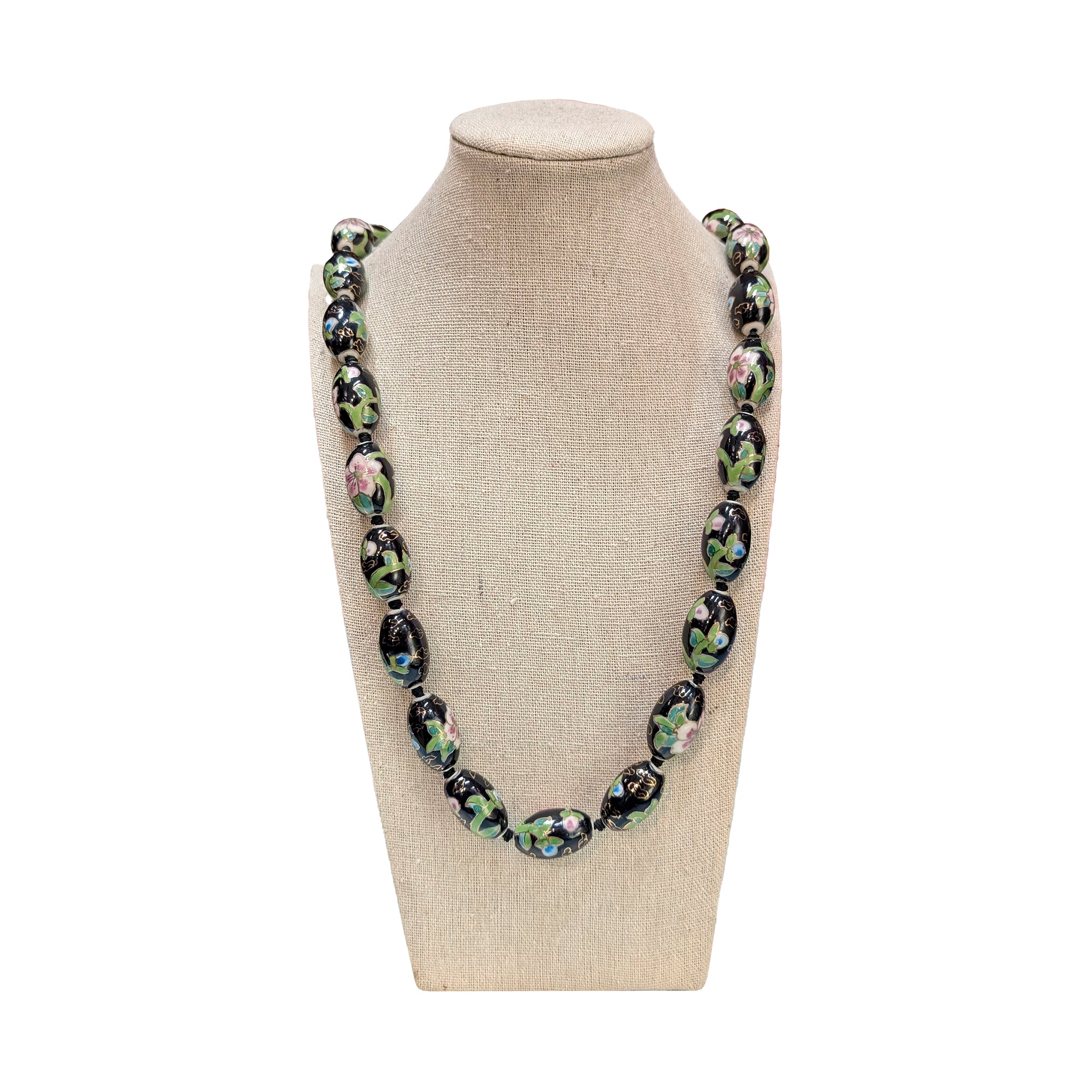 Oval Cloisonne-Design Porcelain Necklace with Lotus Design (Various Colors) - Image 2