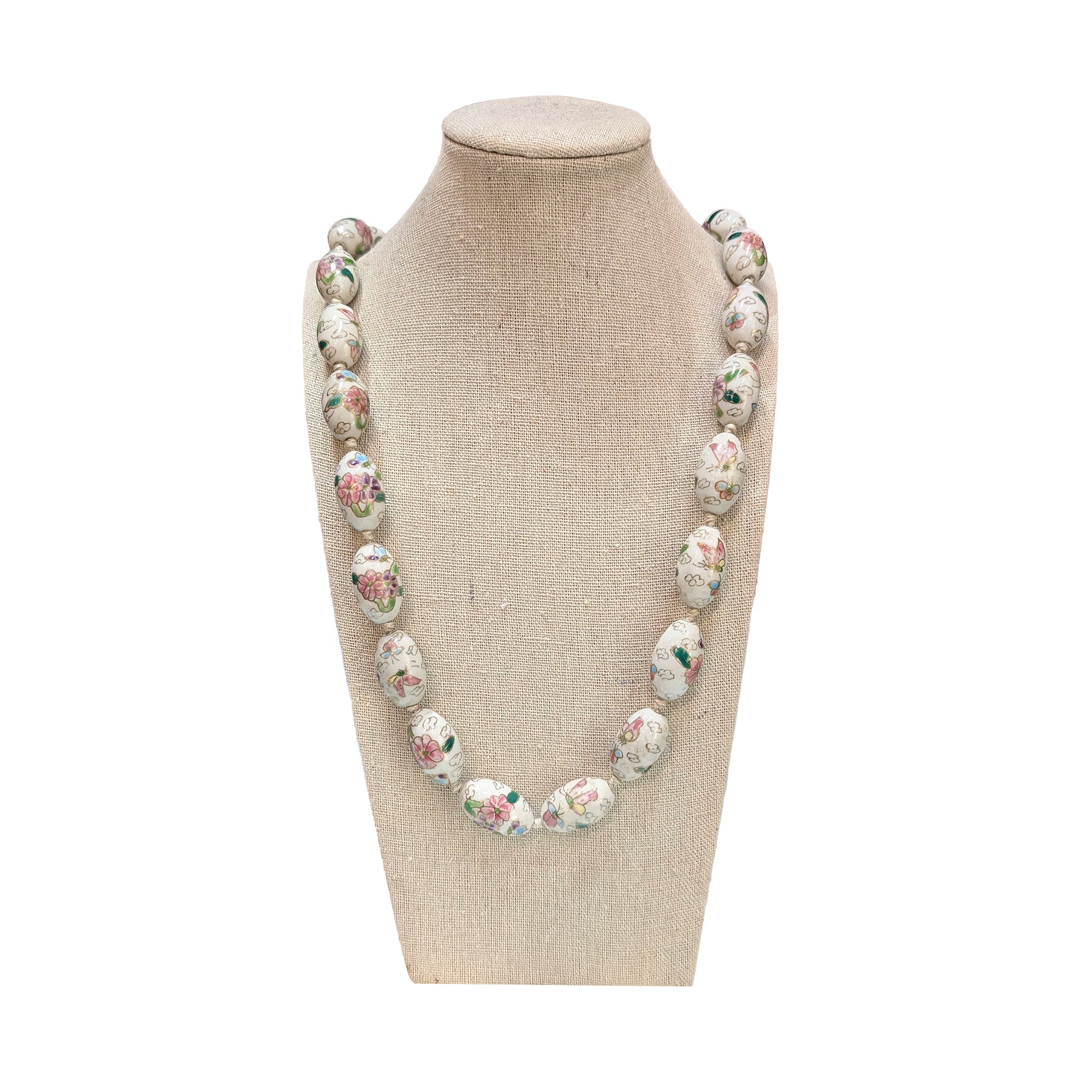 Oval Cloisonne-Design Porcelain Necklace with Lotus Design (Various Colors) - Image 4