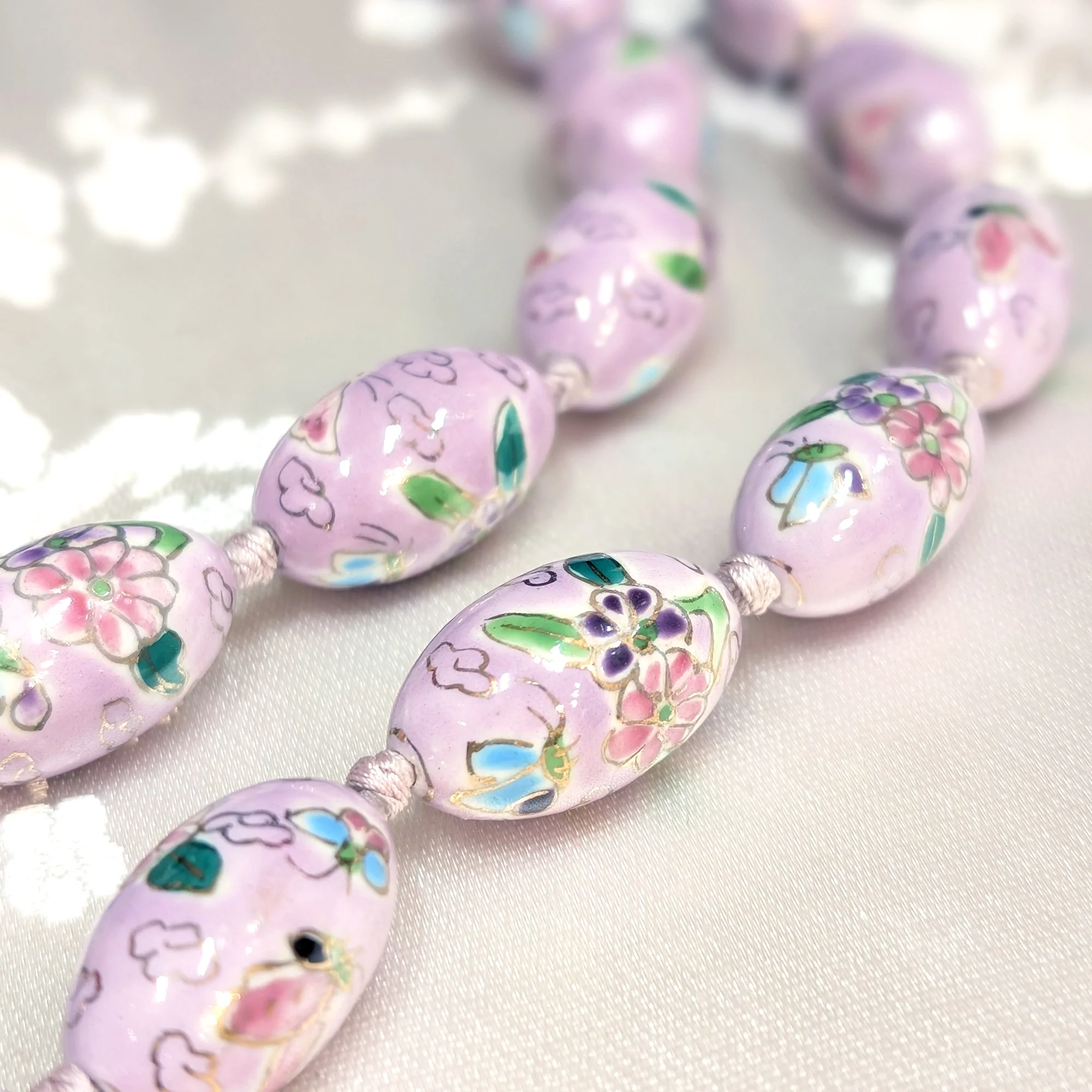 Oval Cloisonne-Design Porcelain Necklace with Lotus Design (Various Colors) - Image 5