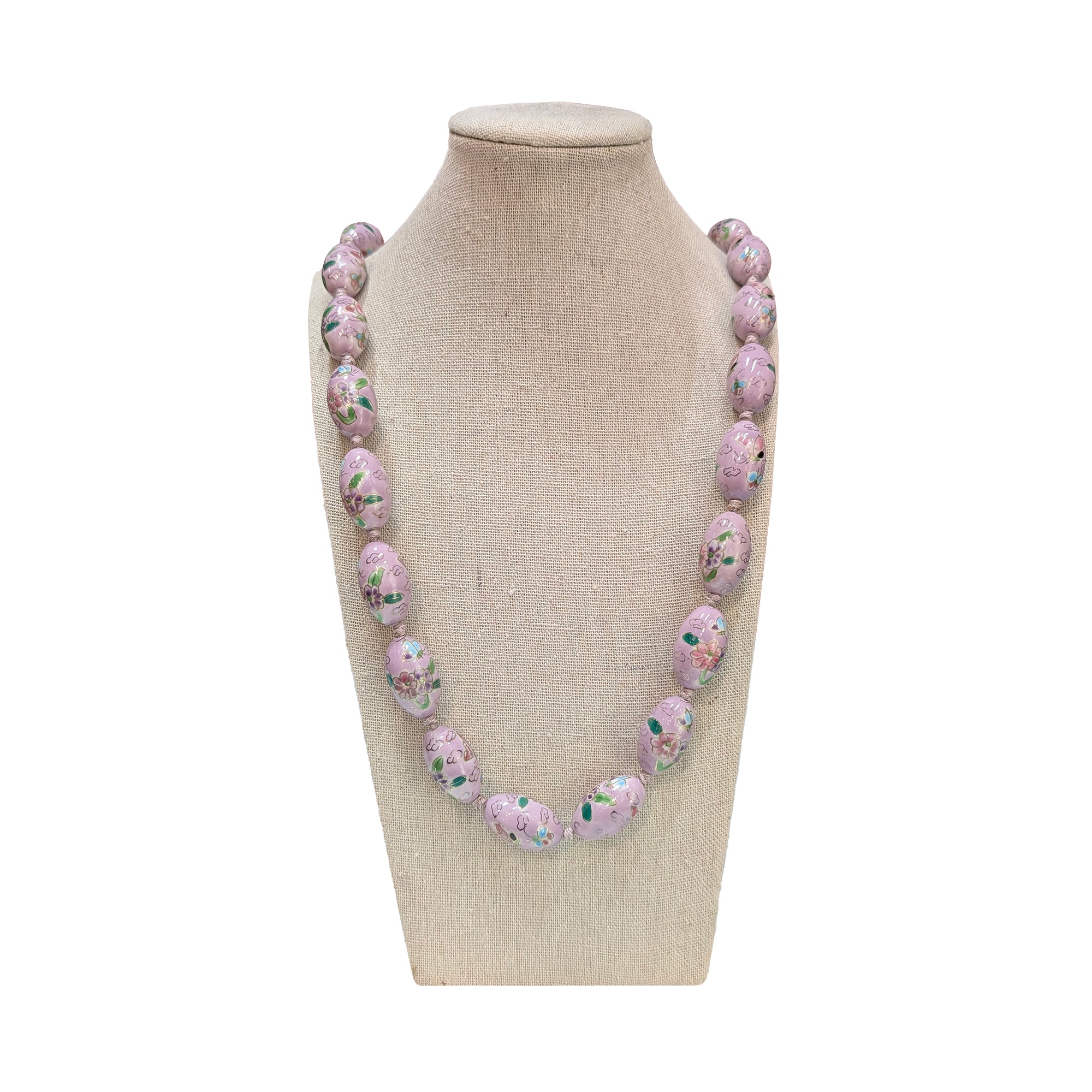 Oval Cloisonne-Design Porcelain Necklace with Lotus Design (Various Colors) - Image 6
