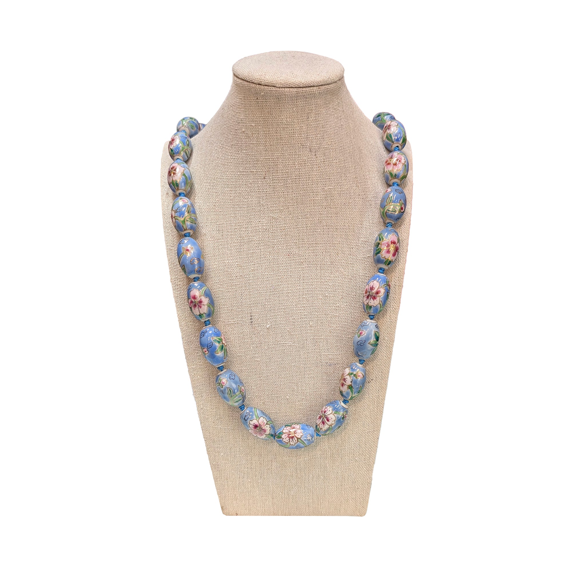 Oval Cloisonne-Design Porcelain Necklace with Lotus Design (Various Colors) - Image 8