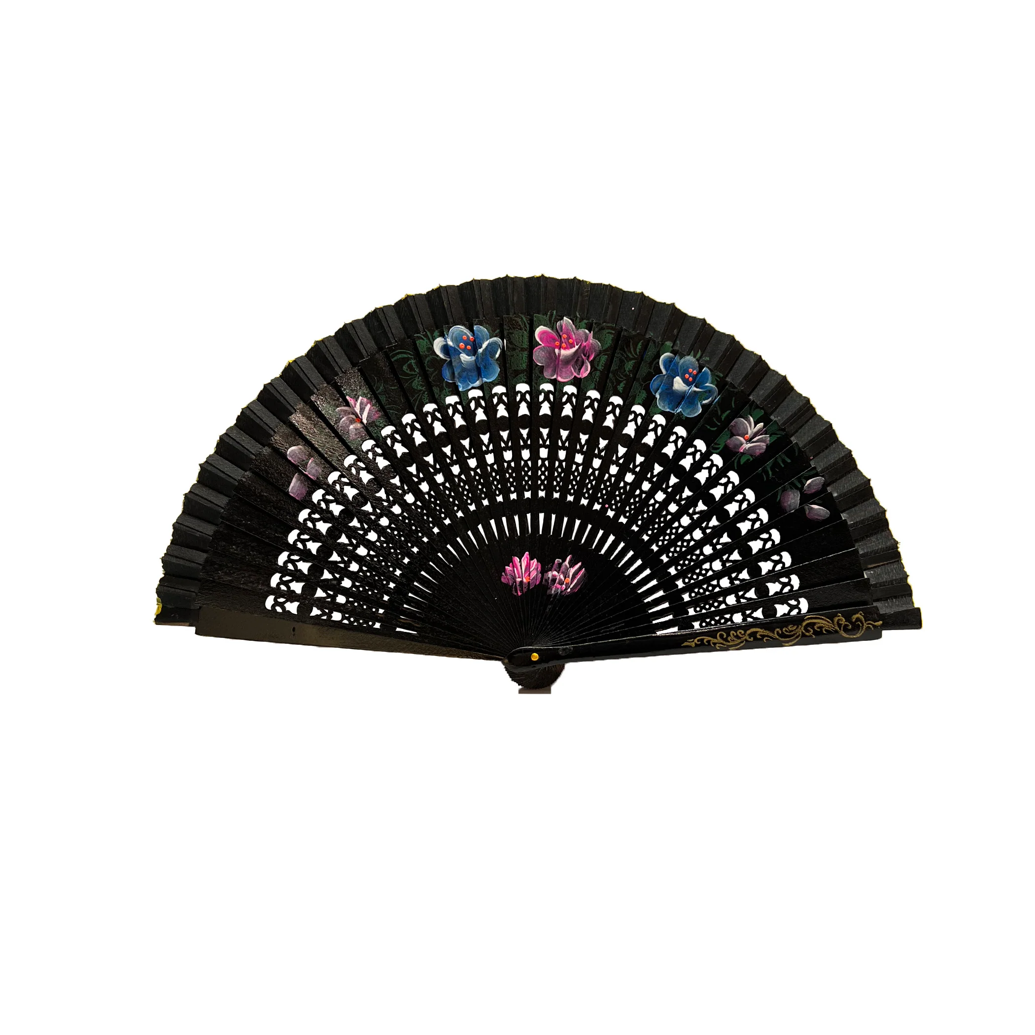 Double-Sided Painted Floral Wooden Spanish-Style Hand Fan (Various Colors) - Image 2