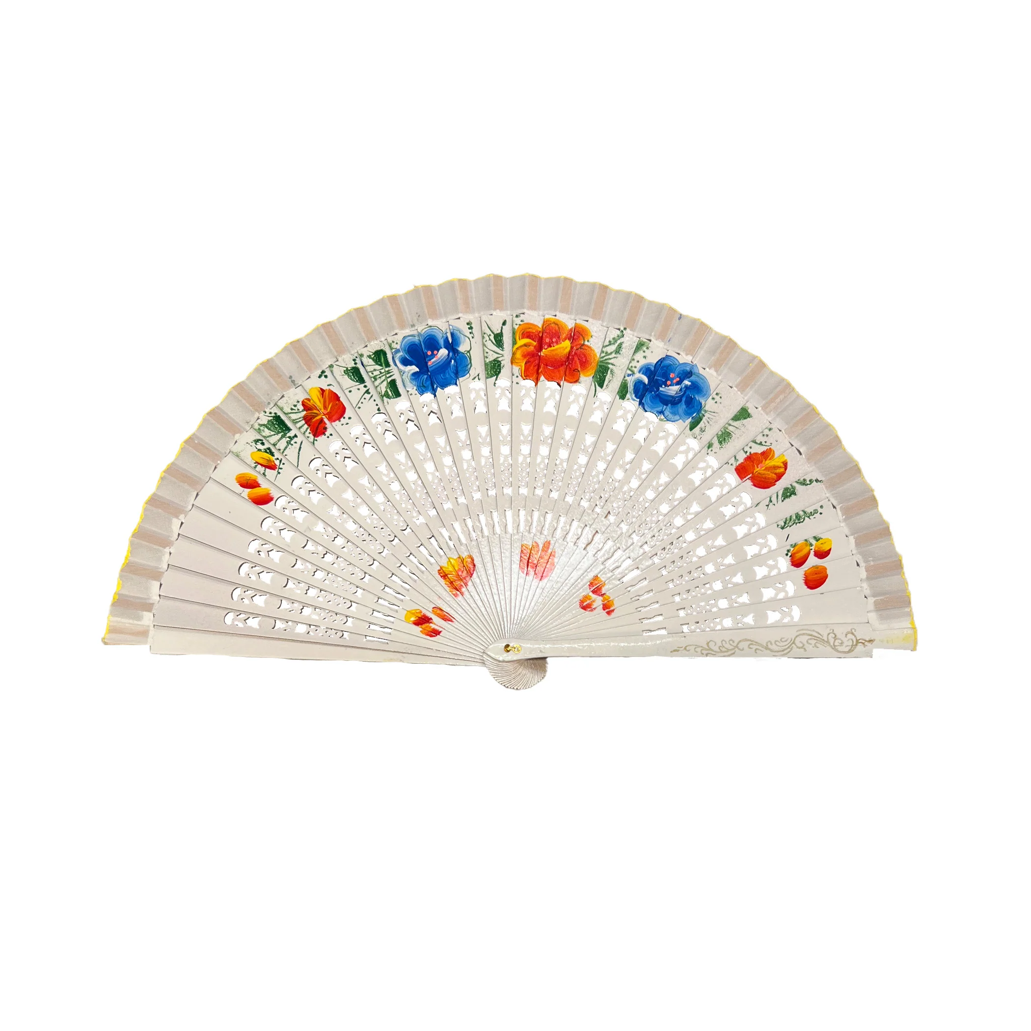 Double-Sided Painted Floral Wooden Spanish-Style Hand Fan (Various Colors) - Image 3