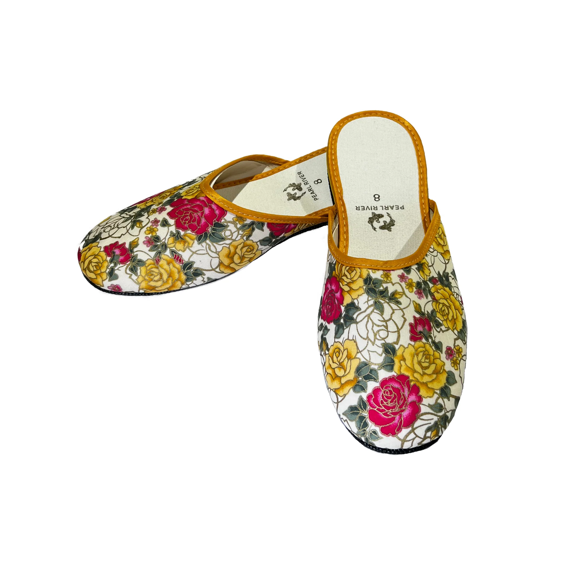 Fabric Slippers with Printed Peony Design (Assorted Colors) - Image 2