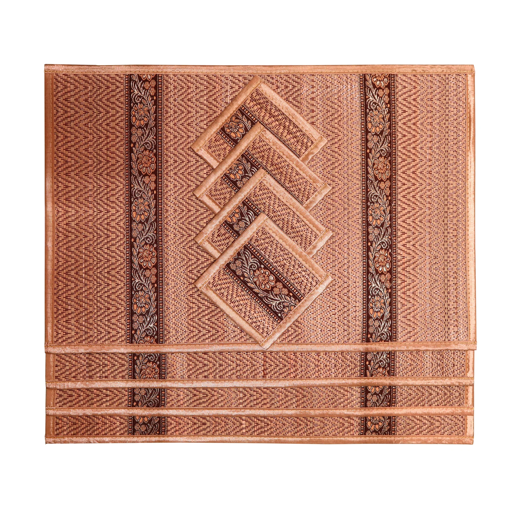 Thai-Style Woven Placemat and Coaster Set of 4 (Various Colors) - Image 2