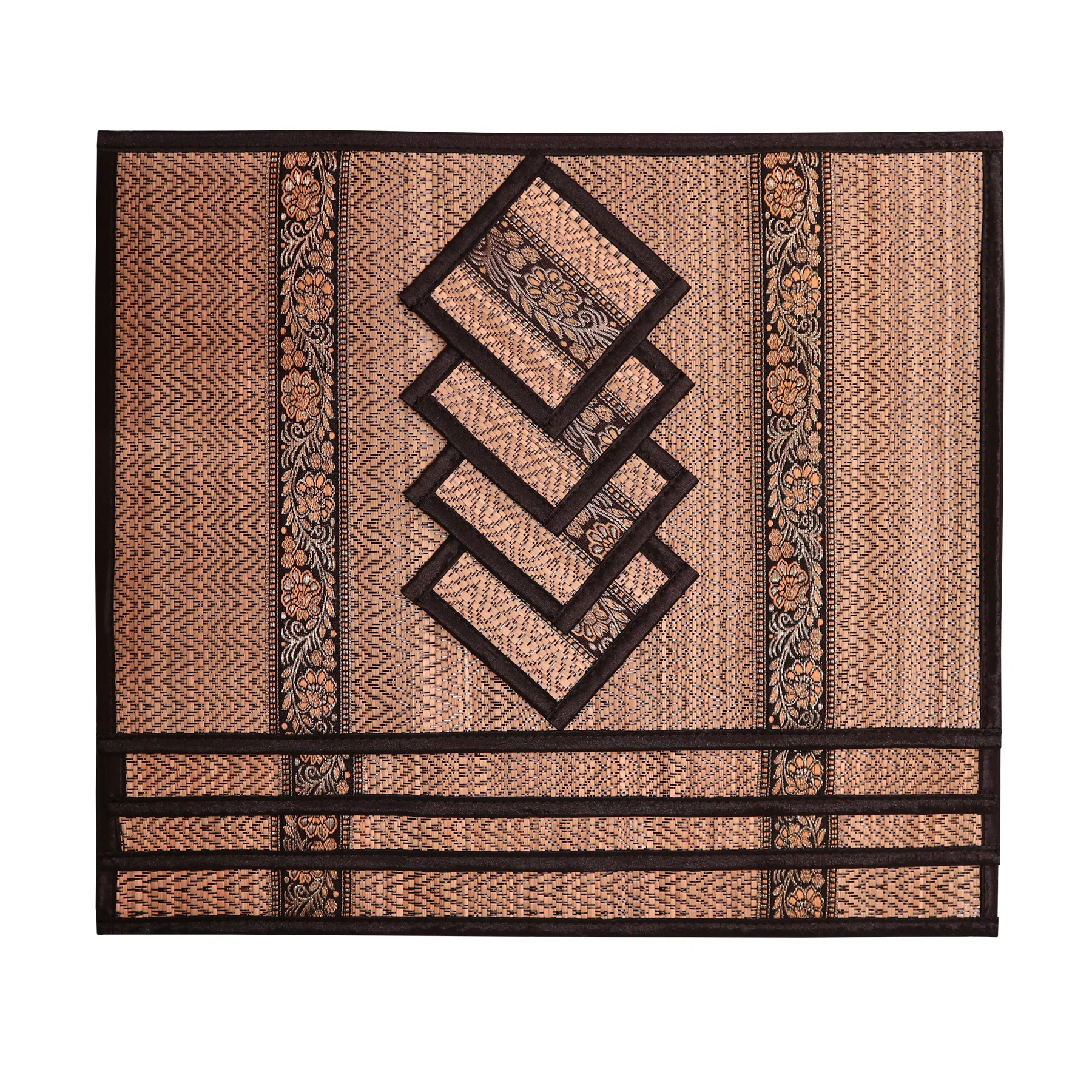 Thai-Style Woven Placemat and Coaster Set of 4 (Various Colors) - Image 3
