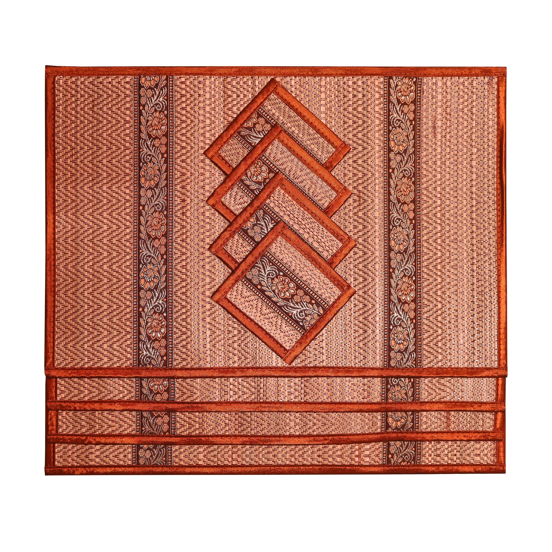 Thai-Style Woven Placemat and Coaster Set of 4 (Various Colors) - Image 5
