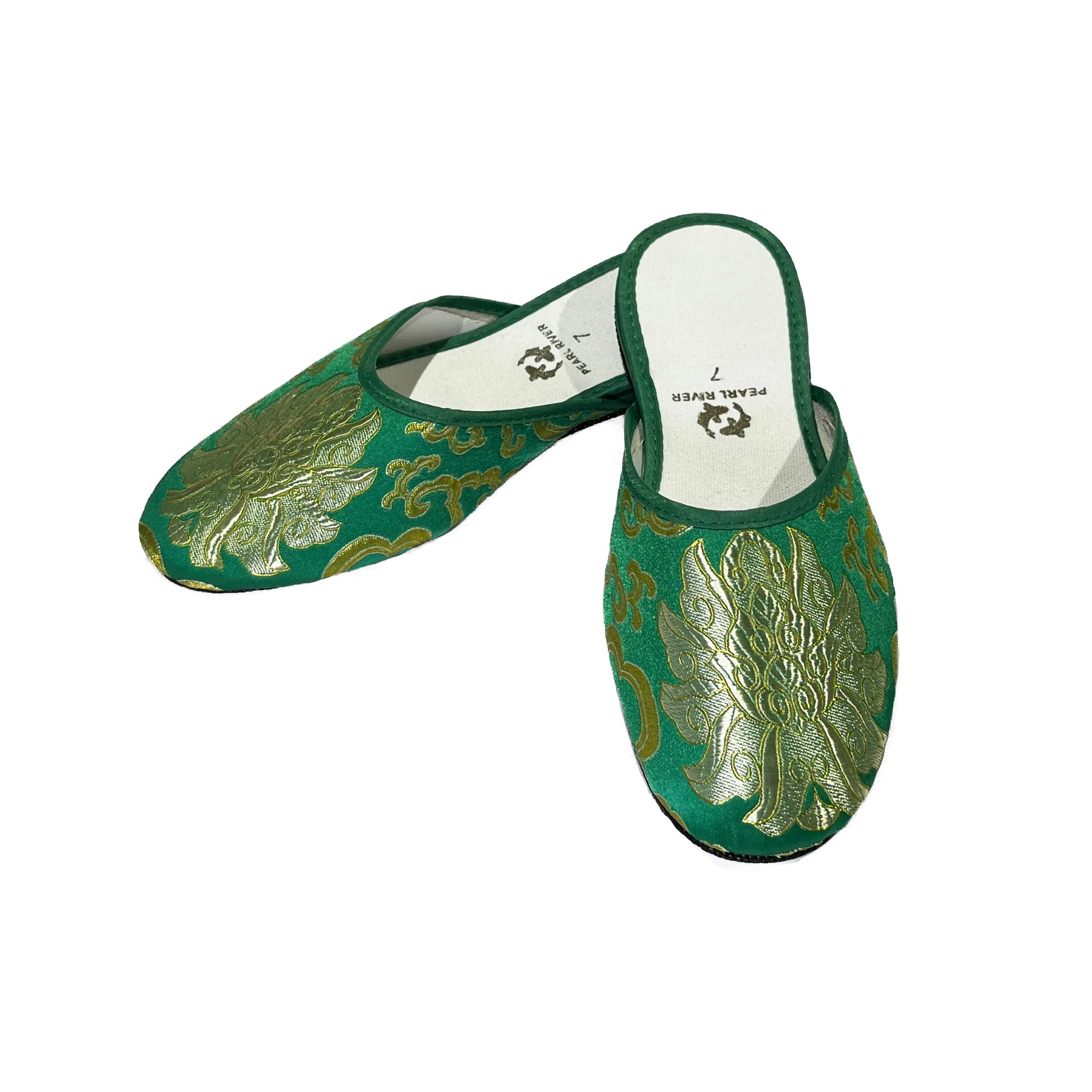Brocade Slippers with Tibetan Lotus Design (Assorted Colors) - Image 2