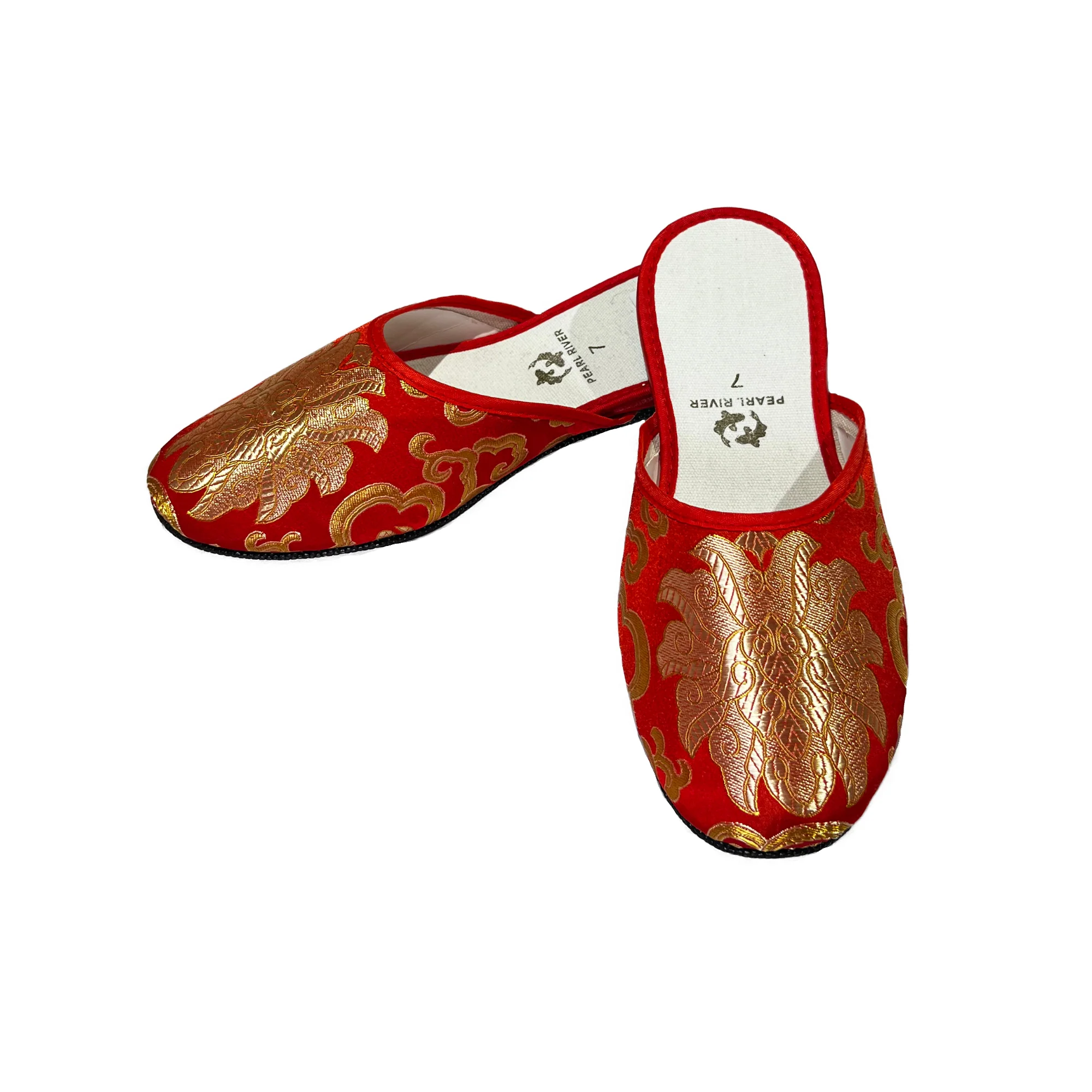 Brocade Slippers with Tibetan Lotus Design (Assorted Colors) - Image 3
