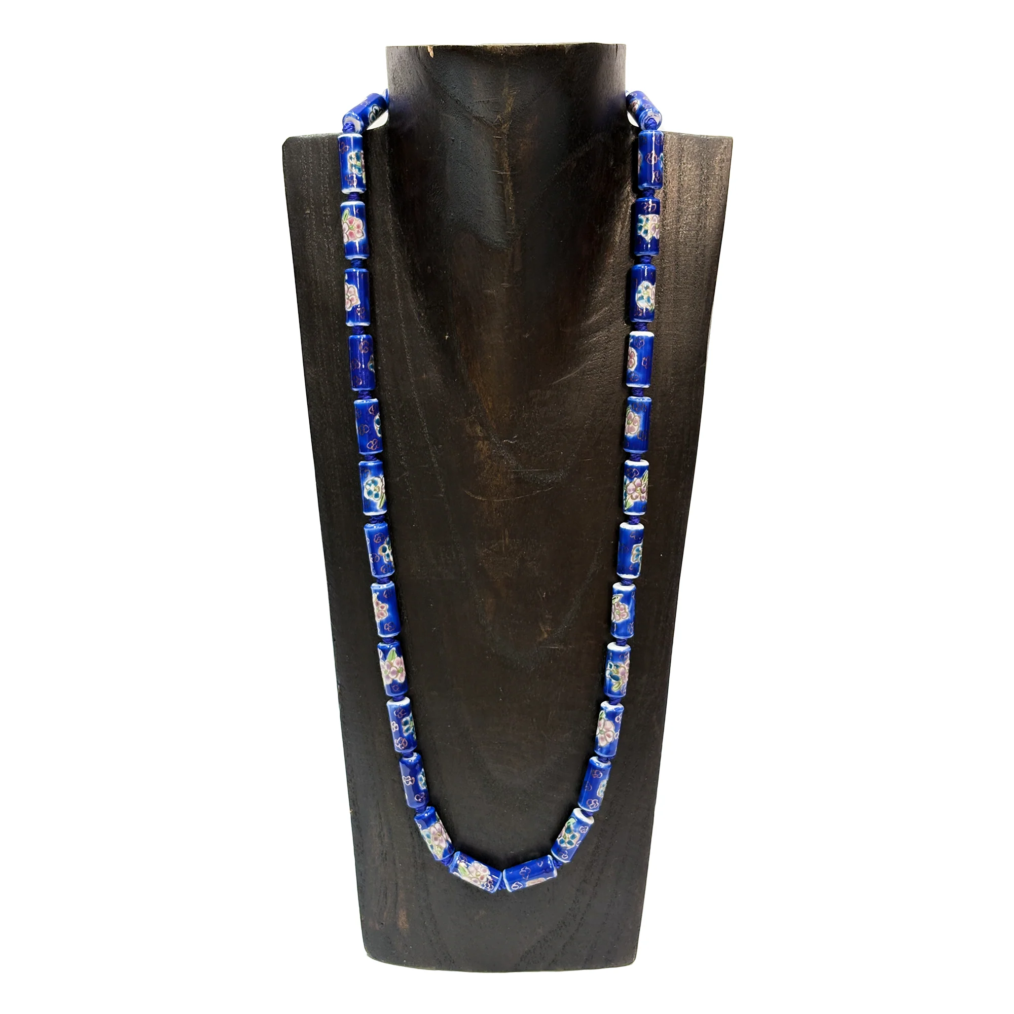 Tube-Shaped Cloisonne-Design Porcelain Necklace with Lotus Pattern (Various Colors) - Image 10