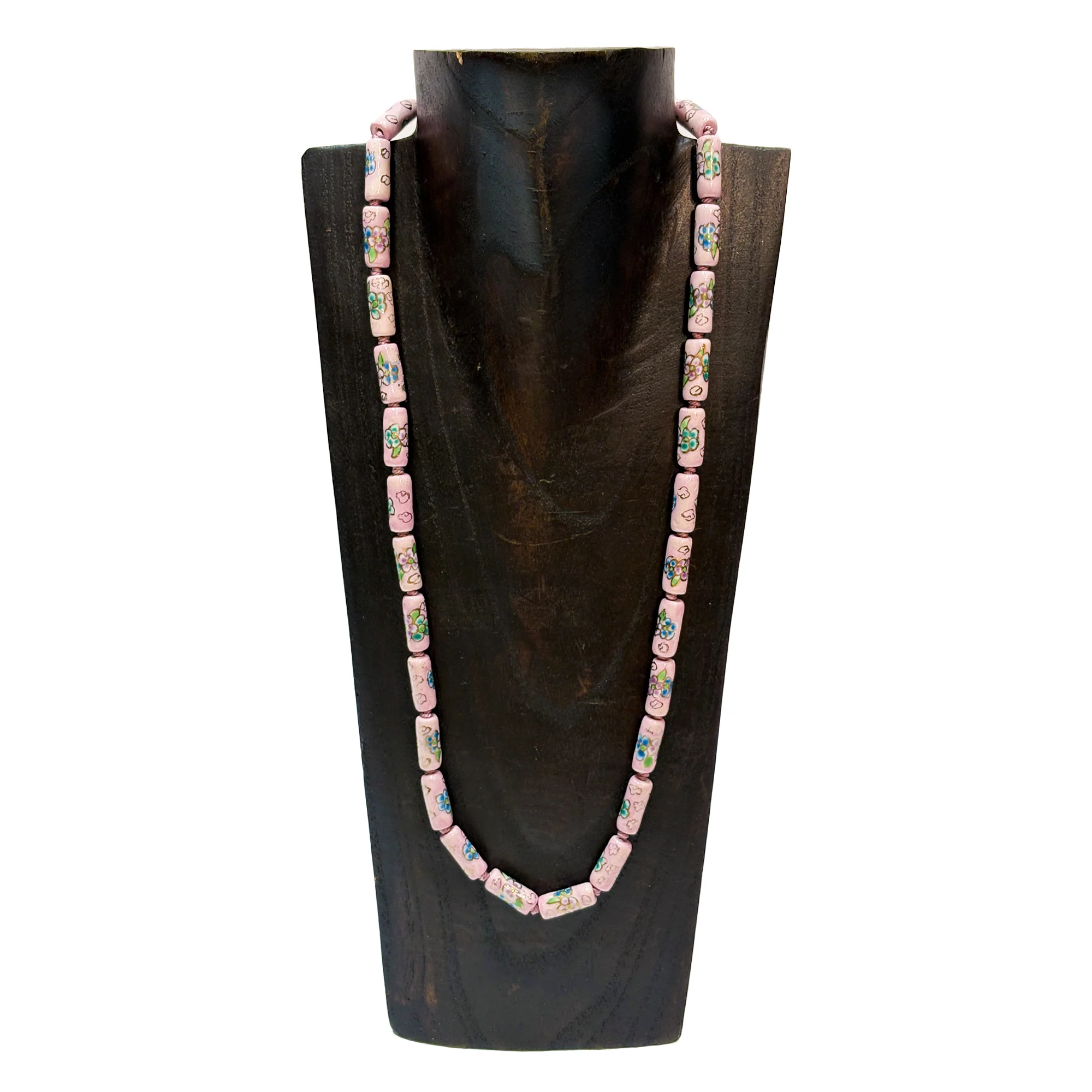 Tube-Shaped Cloisonne-Design Porcelain Necklace with Lotus Pattern (Various Colors) - Image 6