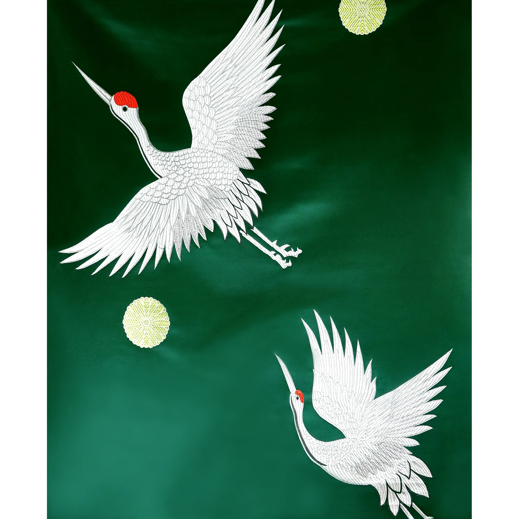 White Flying Crane under the Moon Brocade Fabric - Image 2