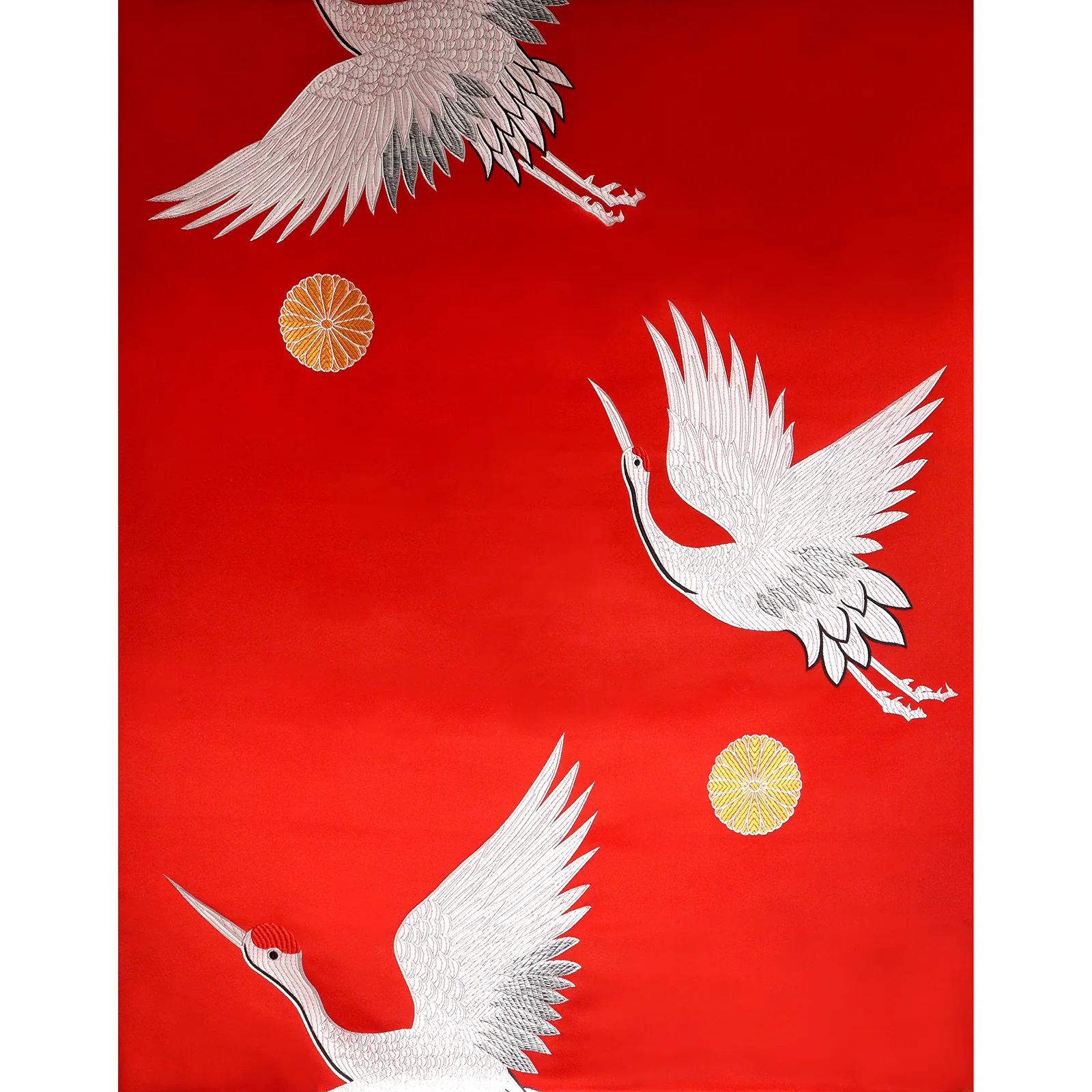 White Flying Crane under the Moon Brocade Fabric - Image 3