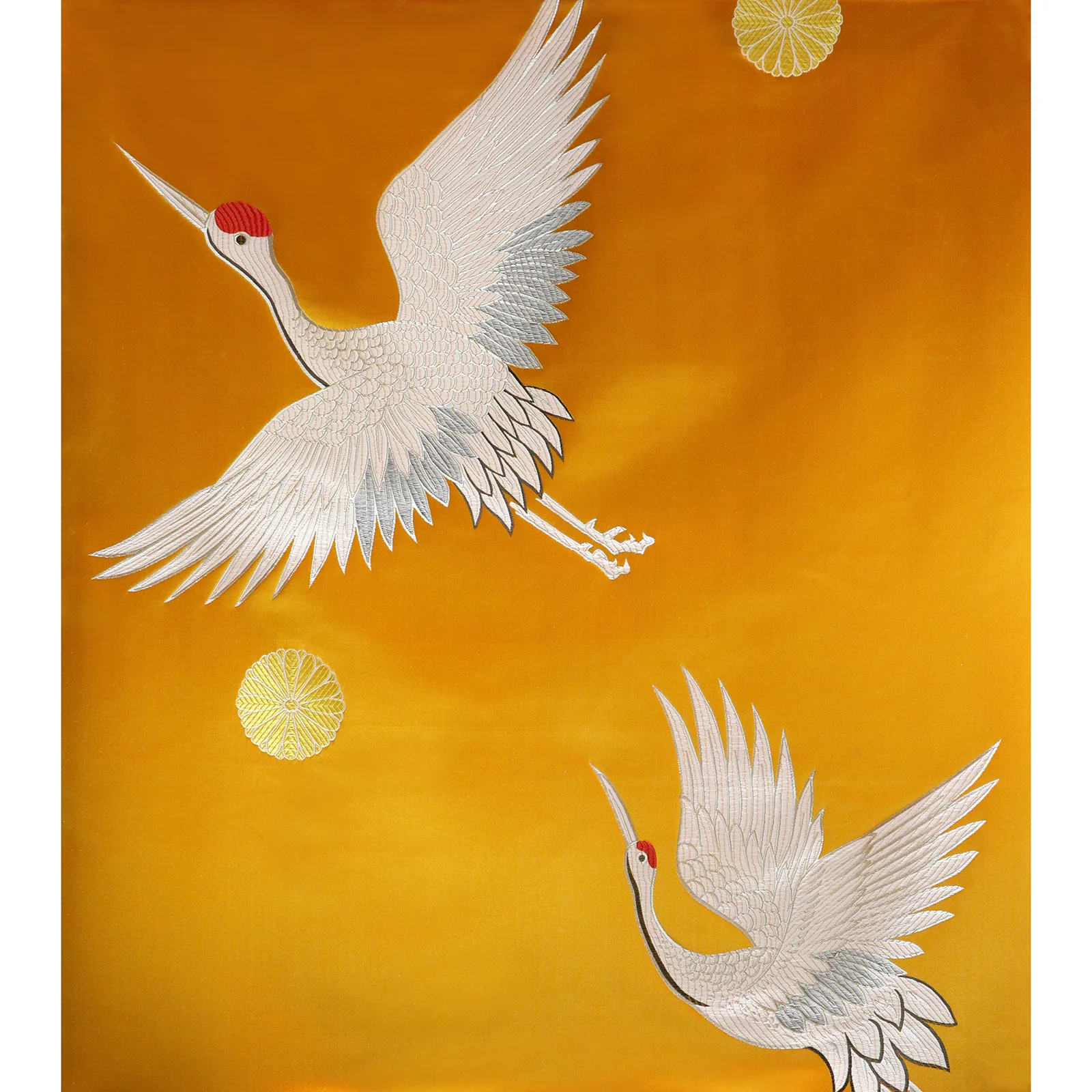 White Flying Crane under the Moon Brocade Fabric - Image 4