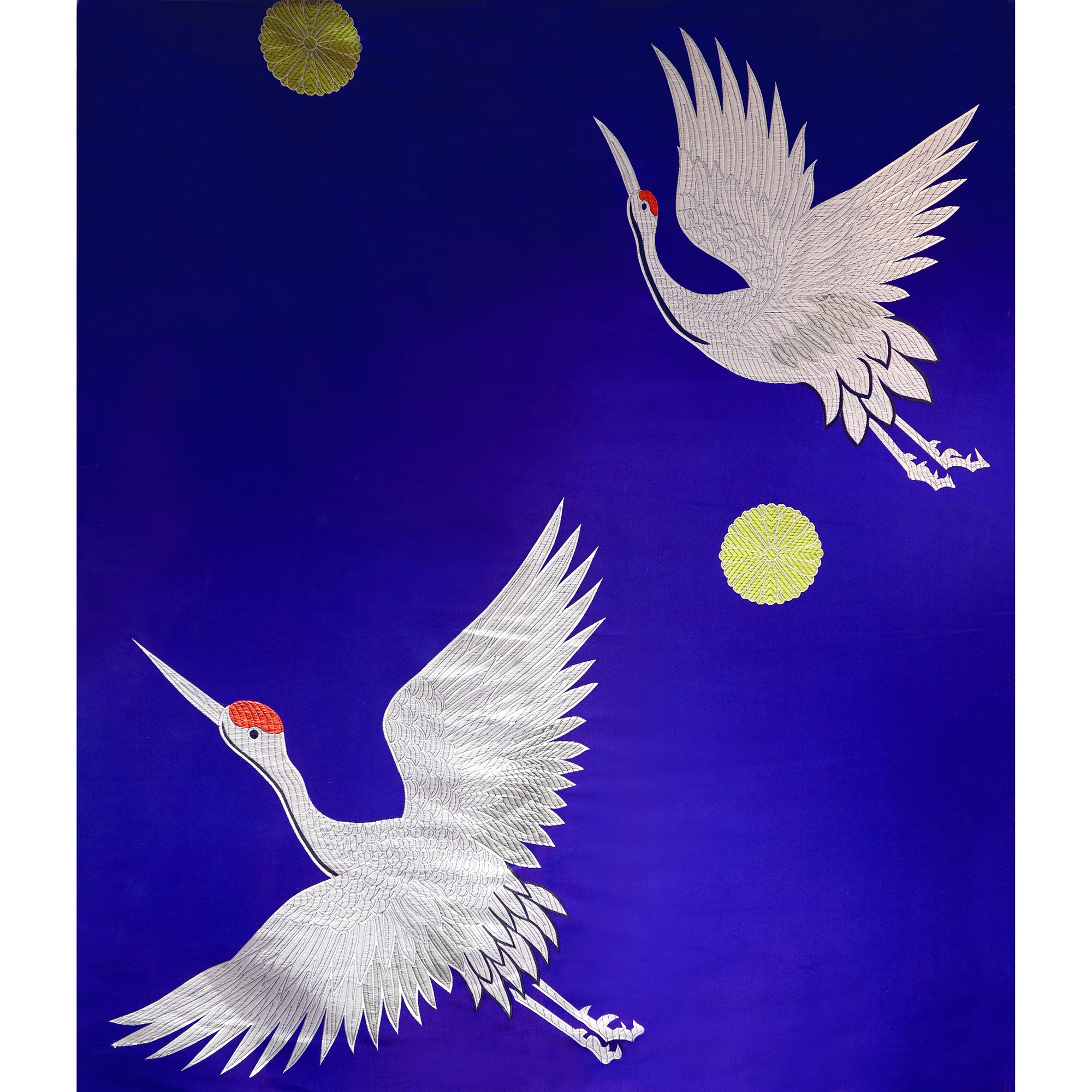 White Flying Crane under the Moon Brocade Fabric - Image 5