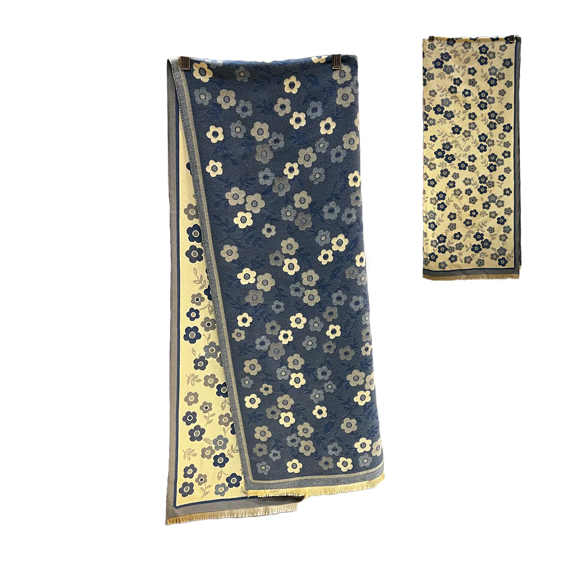 Woven Shawl with Flowers - Periwinkle - Image 2